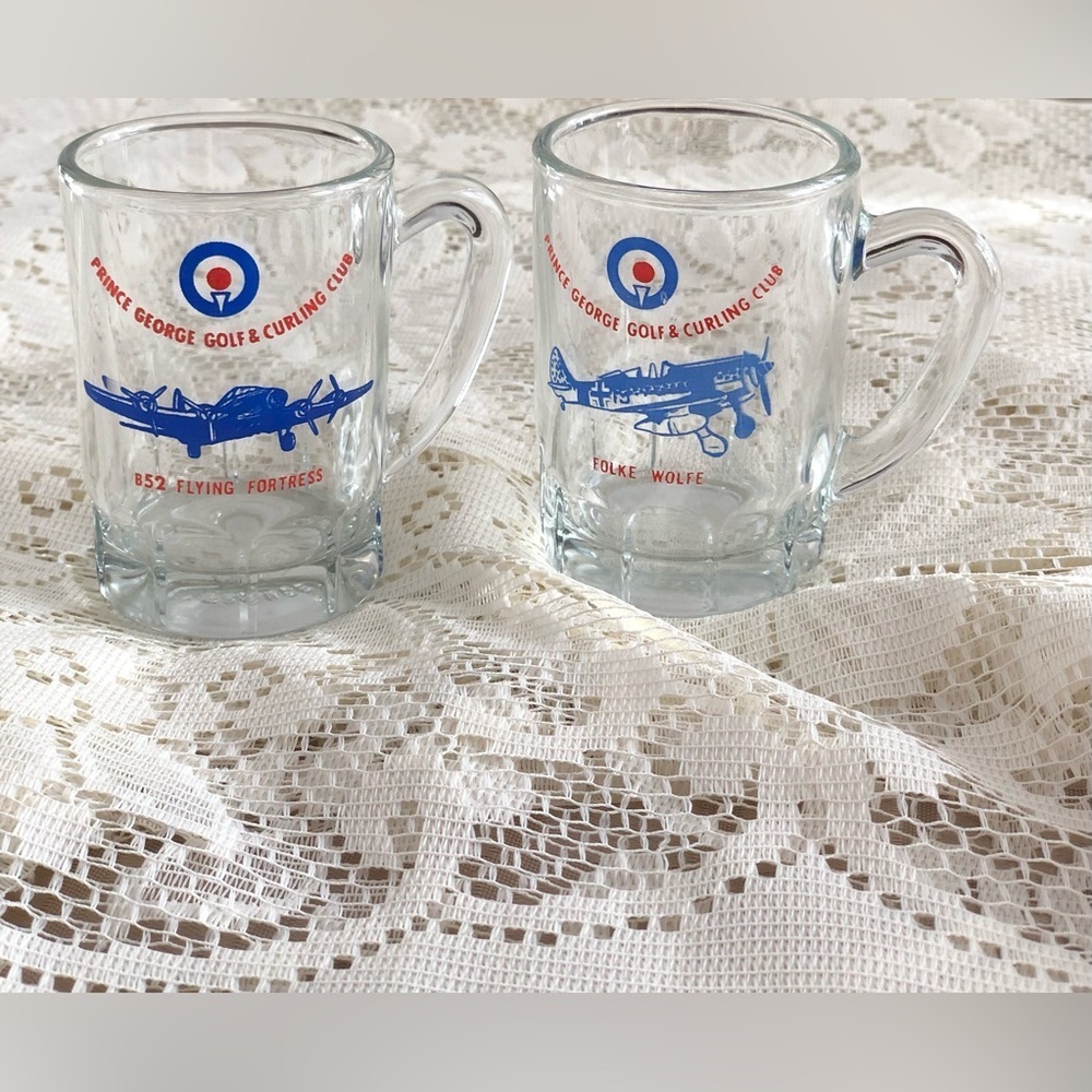 Shot Glasses Prince  George Golf & Curling. B52 Flying Fortress & Folke Wolfe